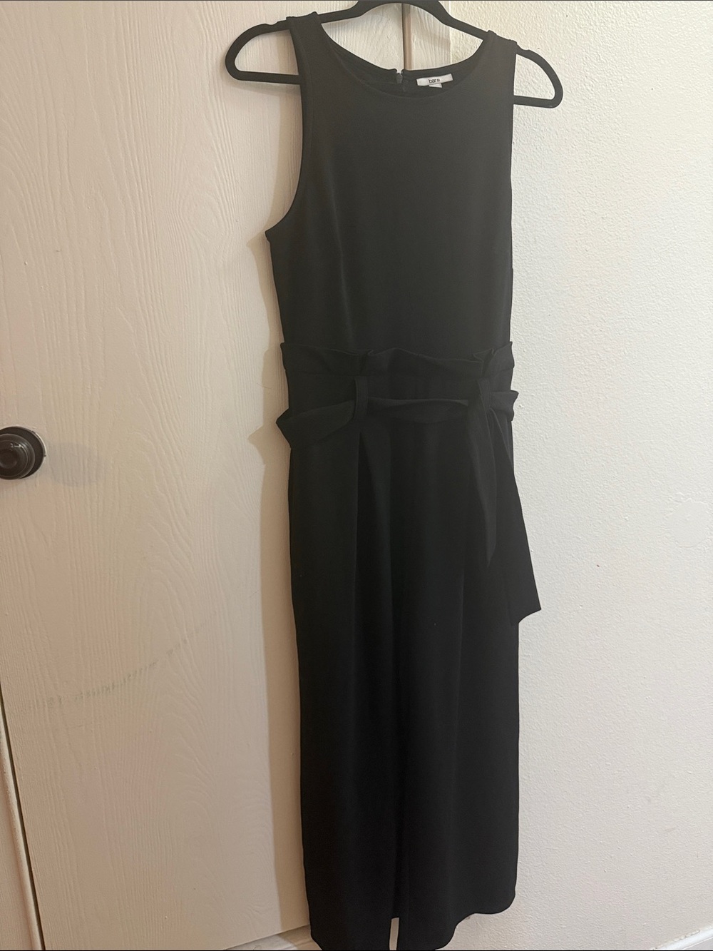 Bar III Black Sleeveless Midi Jumpsuit with Waist Tie